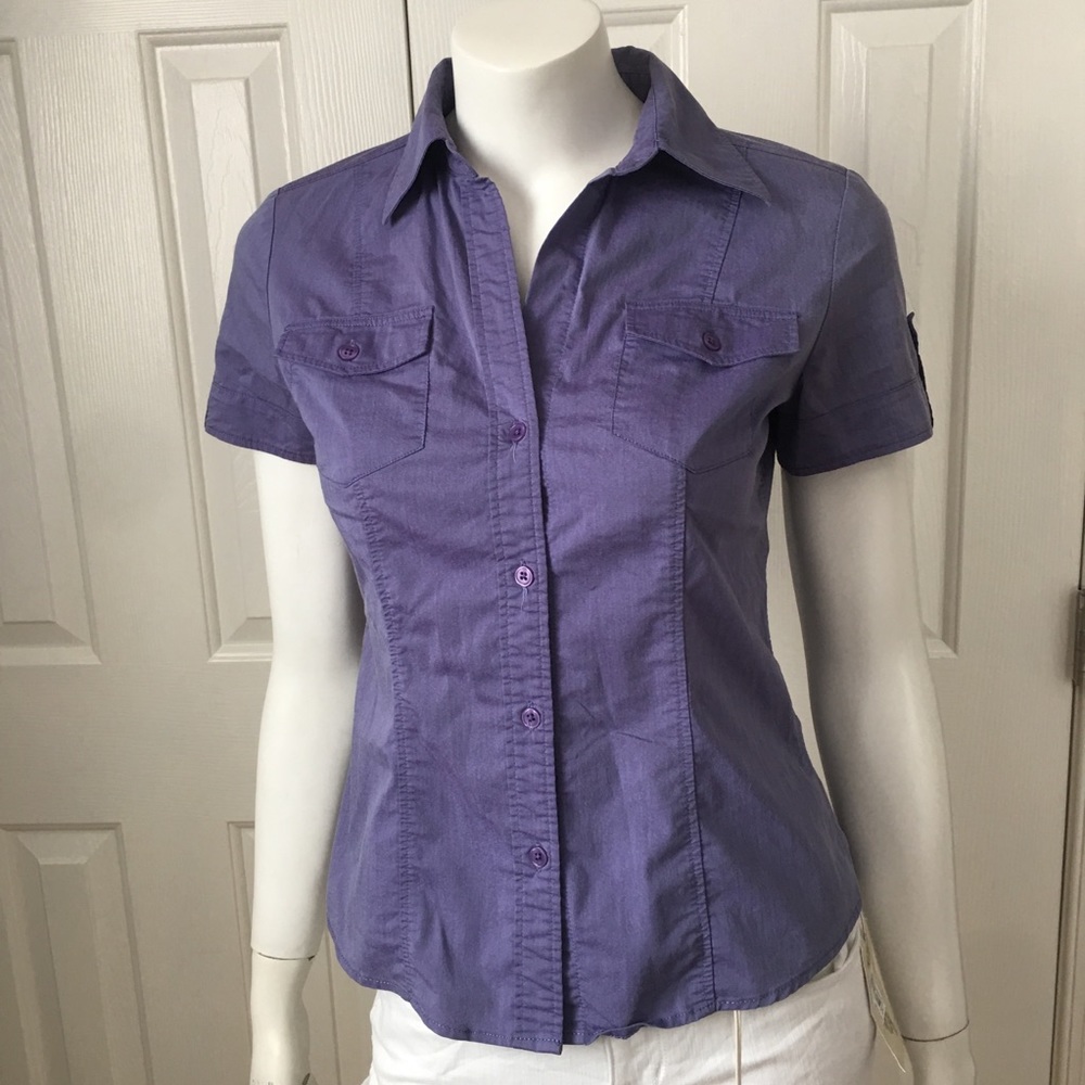 NEW YORK Co purple short sleeve top blouse stretch